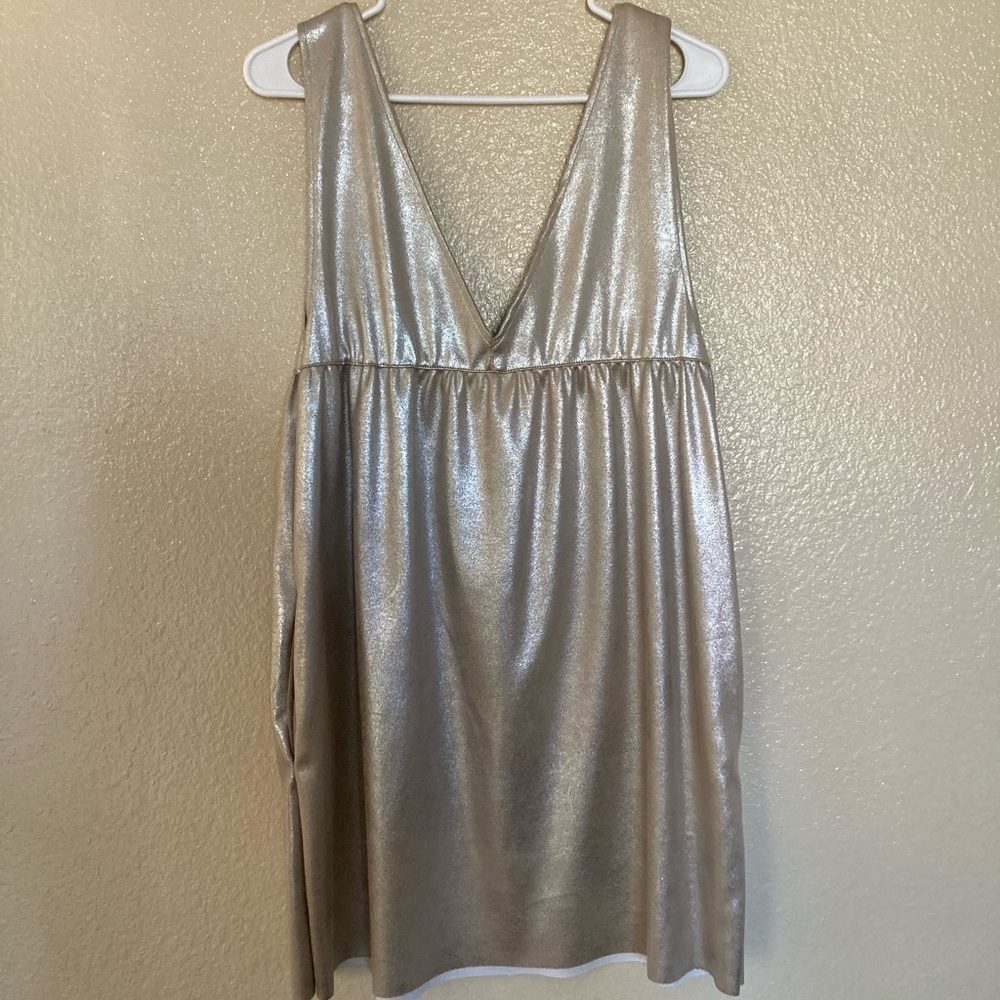 NWT Zara Metallic Silver Babydoll Dress M